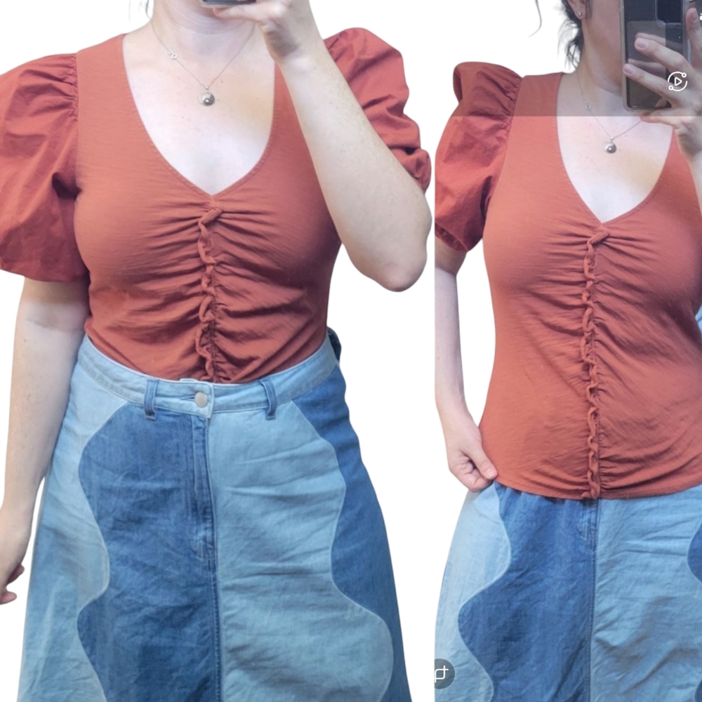 Nation LTD Top Giada Puff Short Sleeve Women Medium Cayenne Red Orange EUC